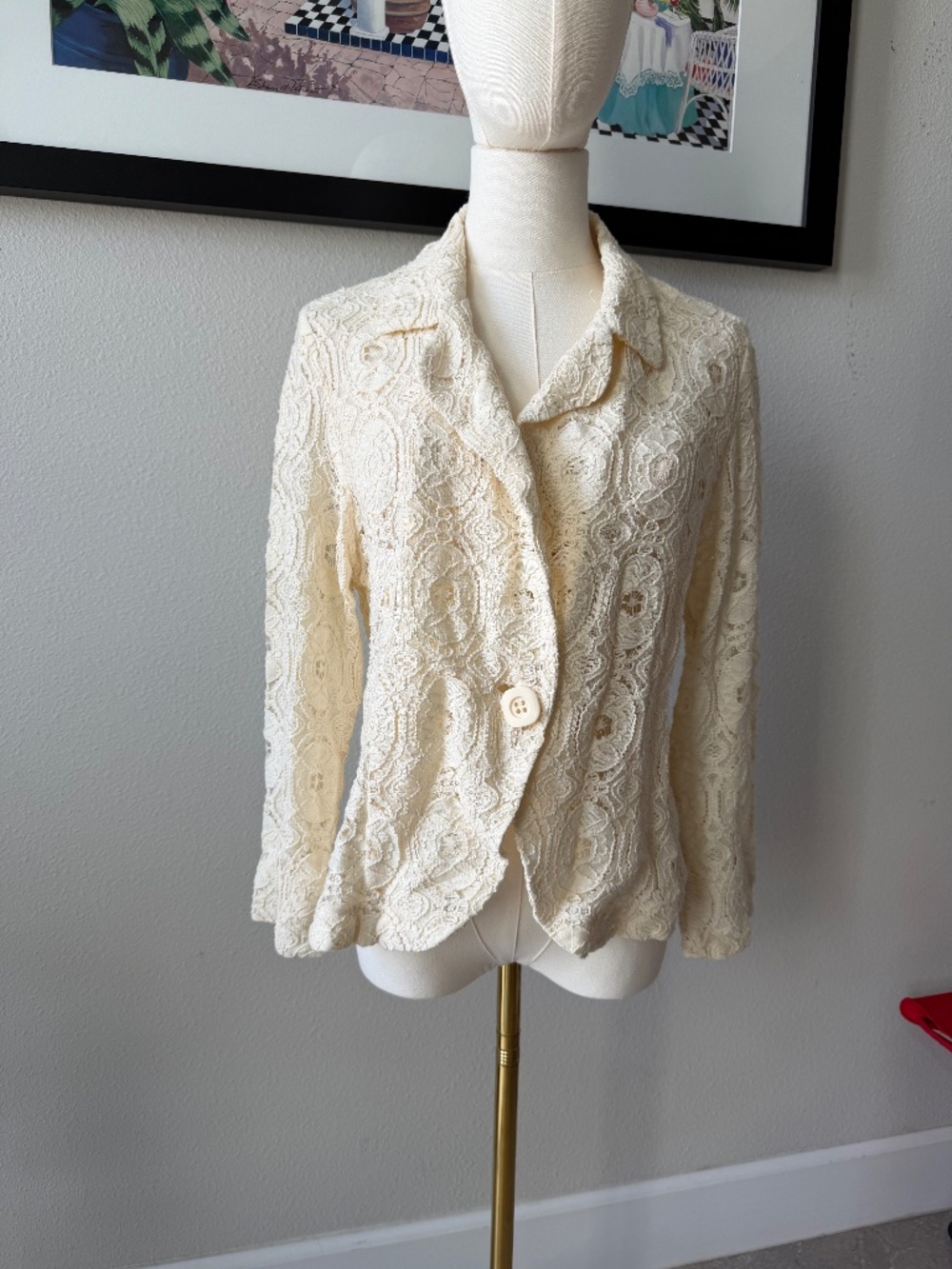 VTG For Cynthia Cream Lace Blazer Jacket Sz Large Boho Layer Romantic Whimsical